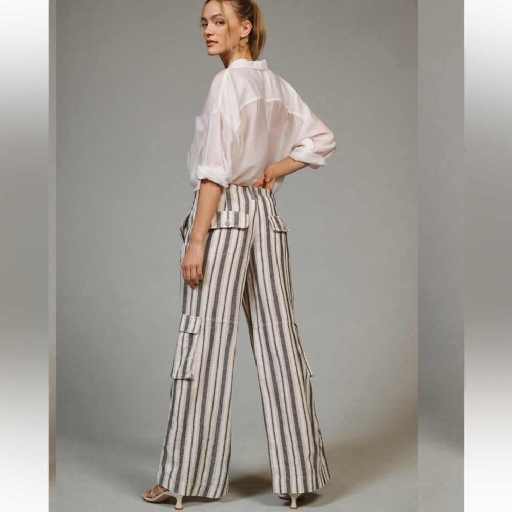 Anthropologie Pilcro Beach Cargo Pants in a striped linen blend Size 26 - Picture 2 of 12